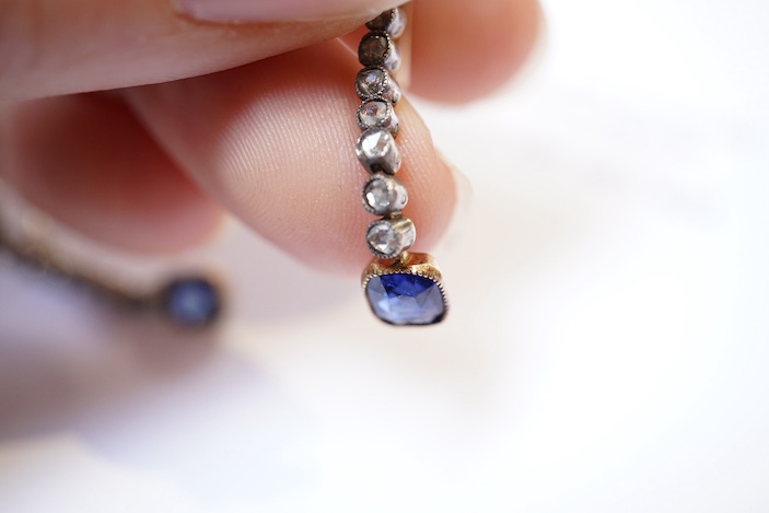 A pair of sapphire and diamond earrings, early 20th century